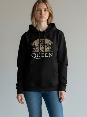 Queen Unisex Black Adult Crest Hoodie Freddie Mercury Design